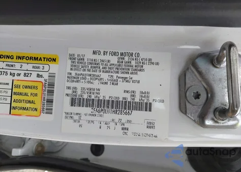 2017 Ford Fusion Hybrid Se из США, поврежденный, VIN 3FA6P0LU1HR285667